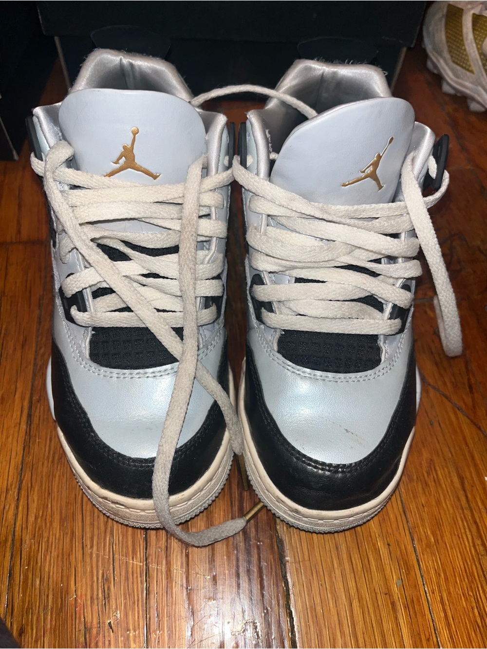 Jordan Kids Light Silver, Black & Gold Jumpman Sneakers